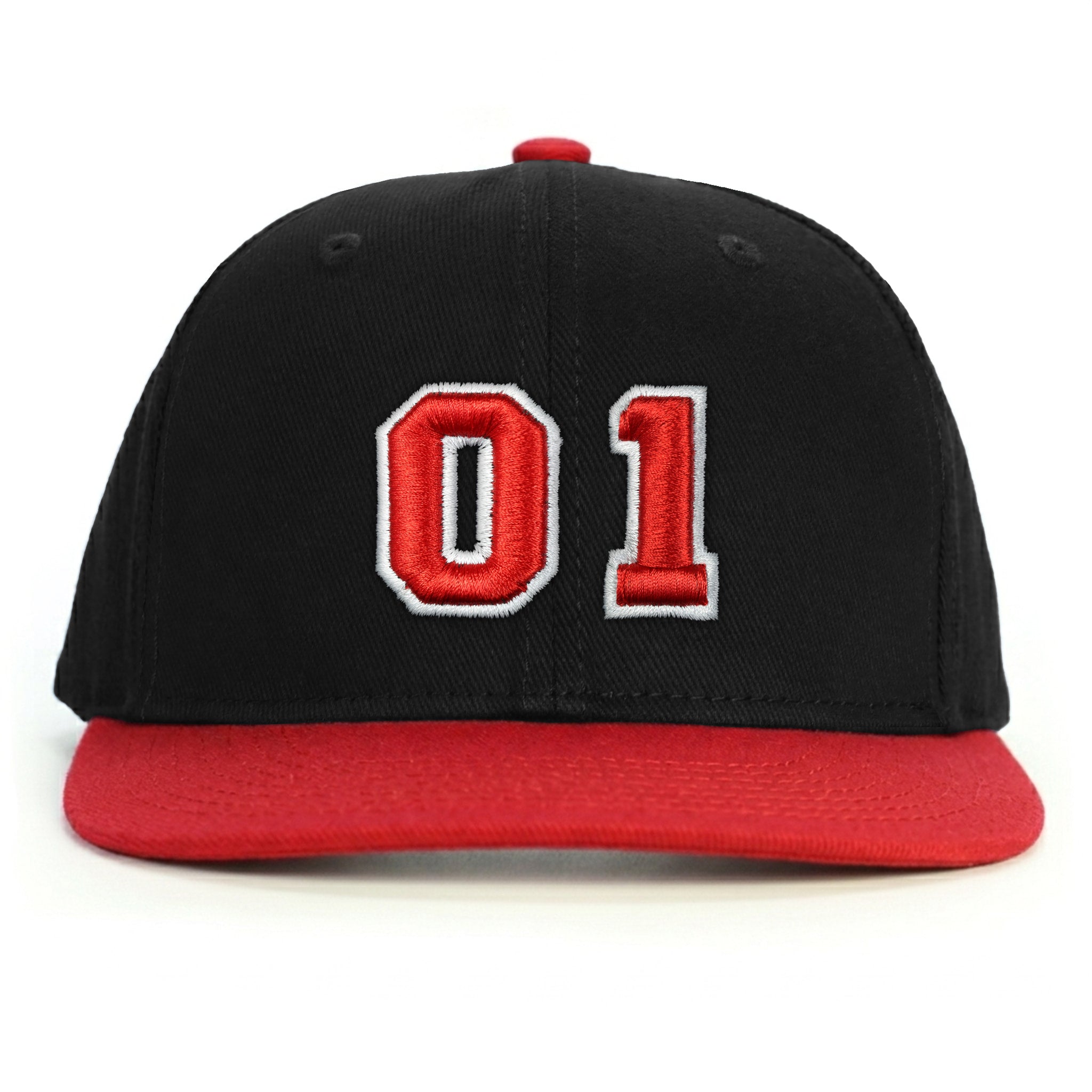 01 Numara Kabartmalı Snapback Şapka - kırmızı