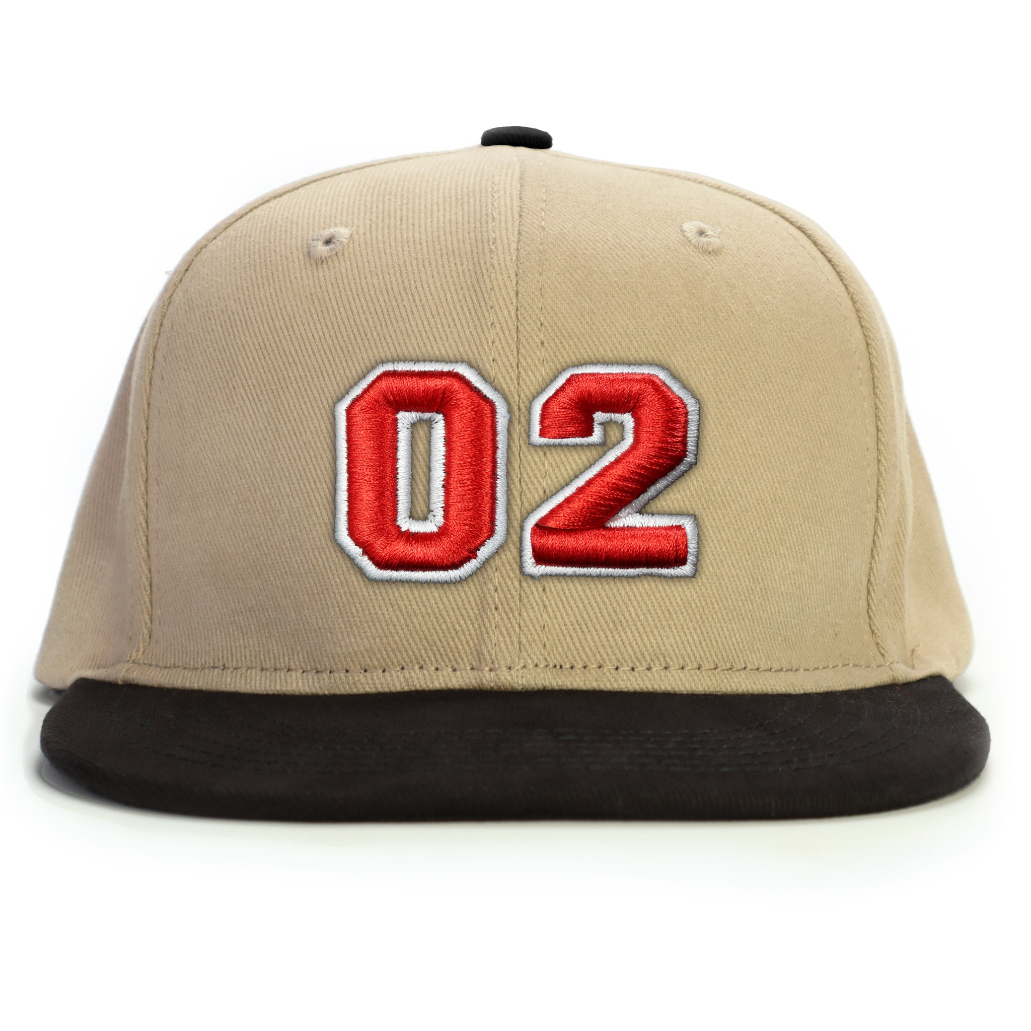 02 Numara Kabartmalı Snapback Şapka - bej