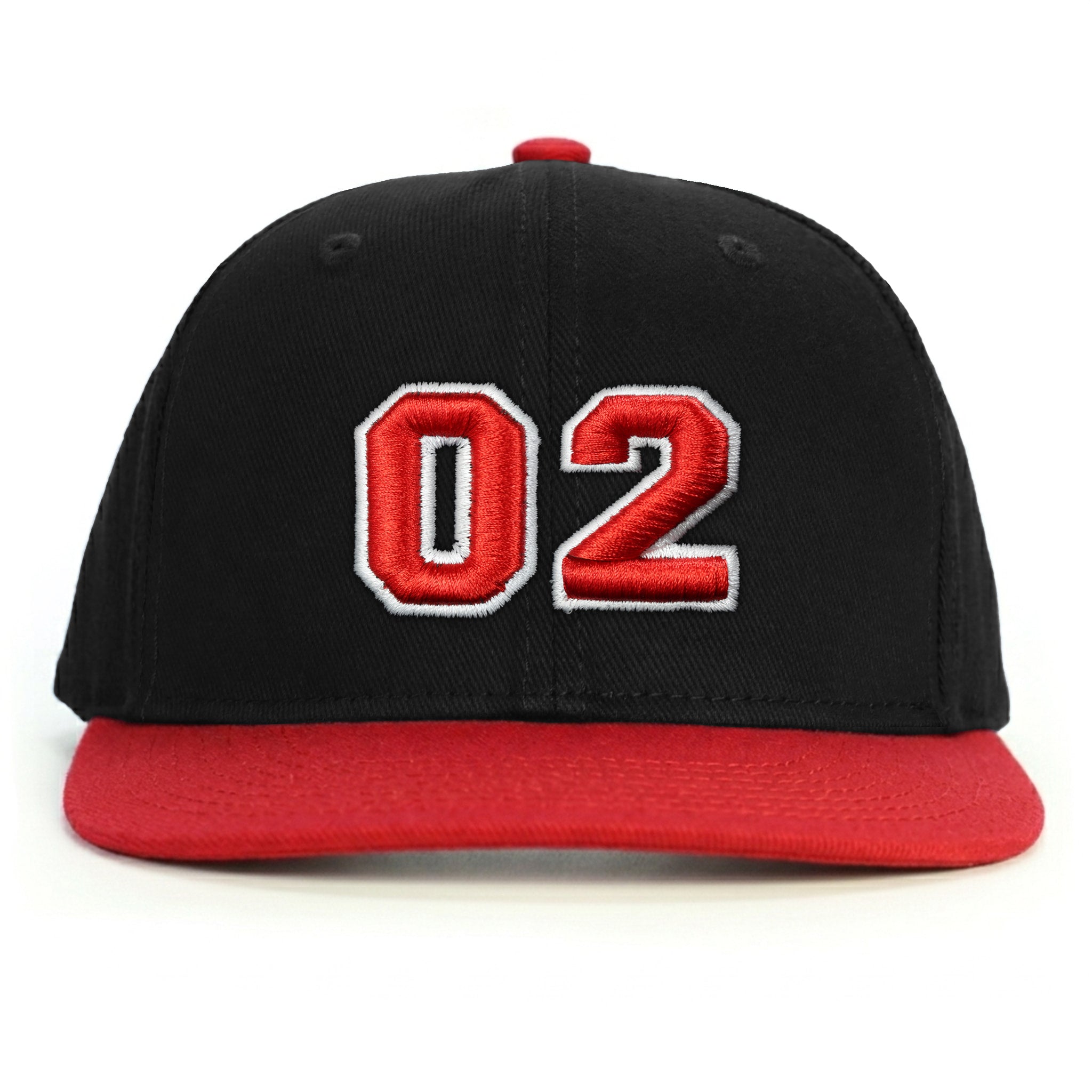 02 Numara Kabartmalı Snapback Şapka - kırmızı